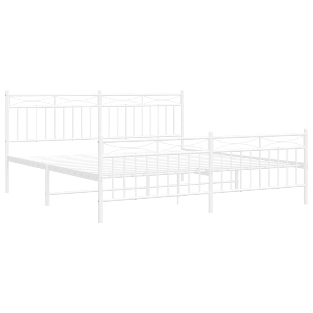 Metal Bed Frame without Mattress with Footboard White 180x200cm