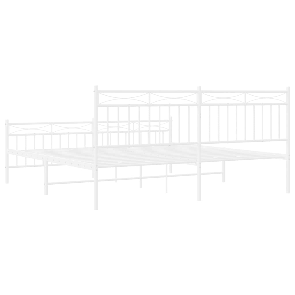 Metal Bed Frame without Mattress with Footboard White 180x200cm