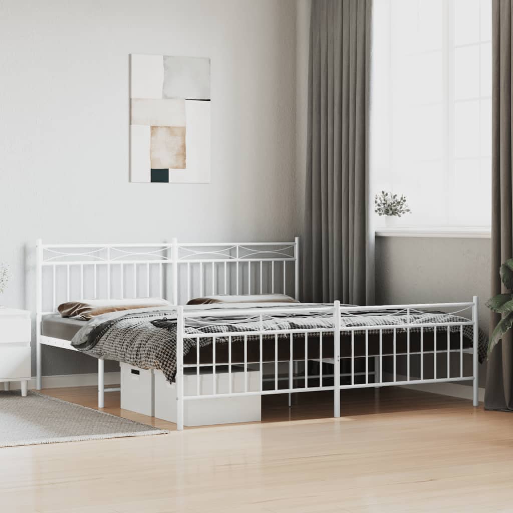 Metal Bed Frame without Mattress with Footboard White 180x200cm