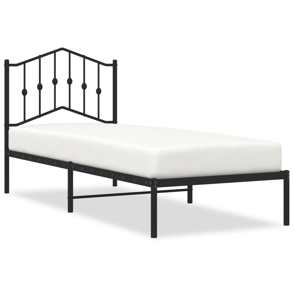 Metal Bed Frame without Mattress with Headboard Black 80x200cm