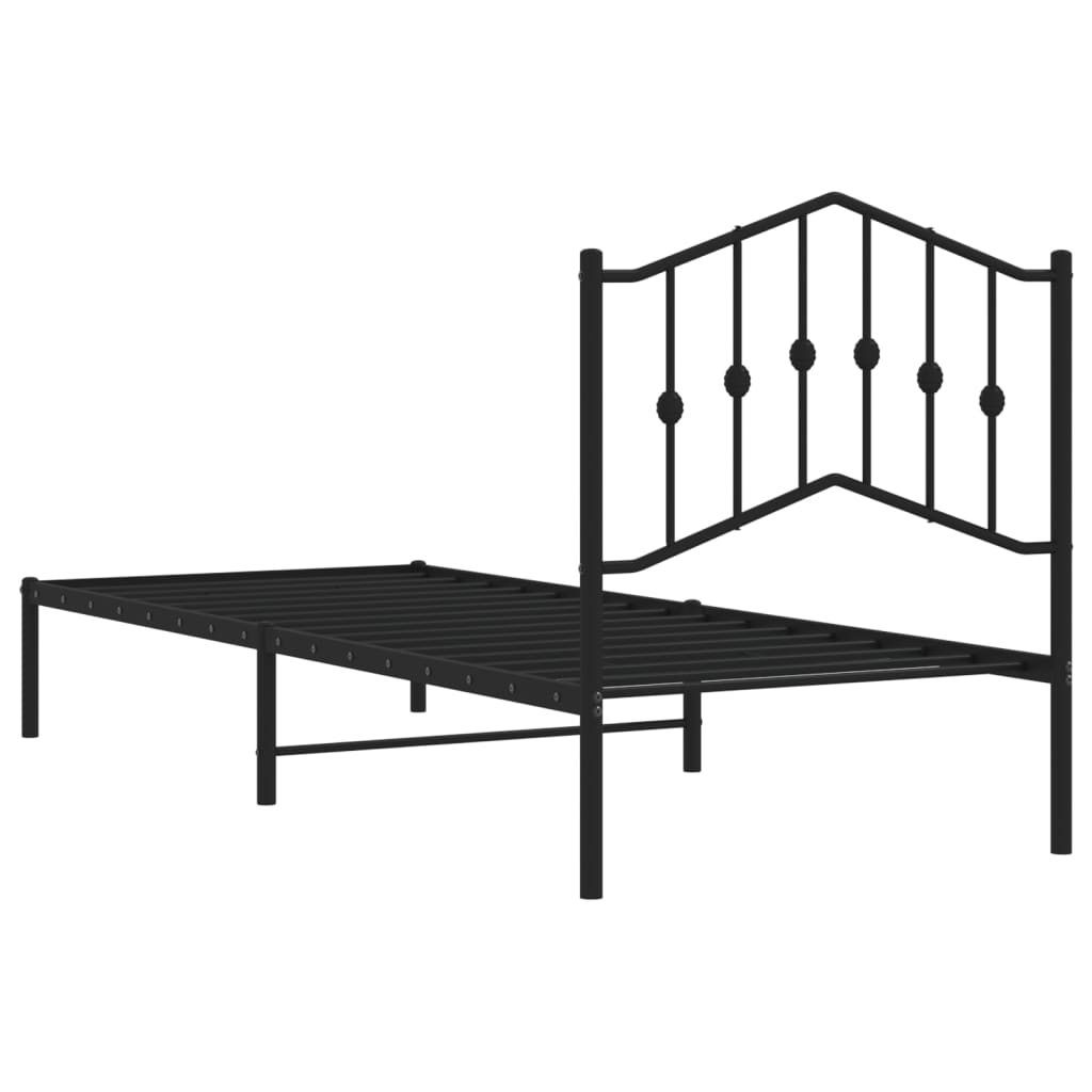 Metal Bed Frame without Mattress with Headboard Black 80x200cm