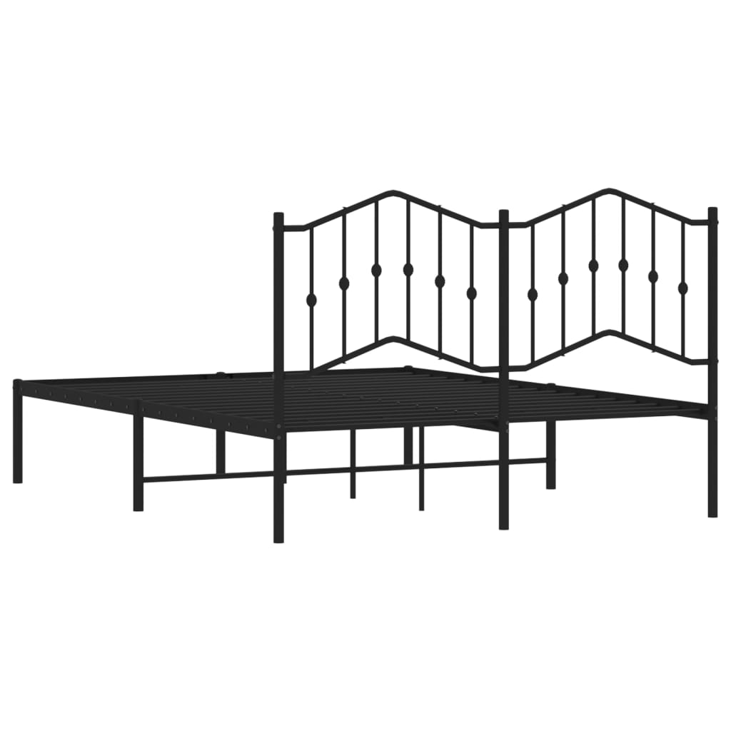 Metal Bed Frame without Mattress with Headboard Black 150x200cm