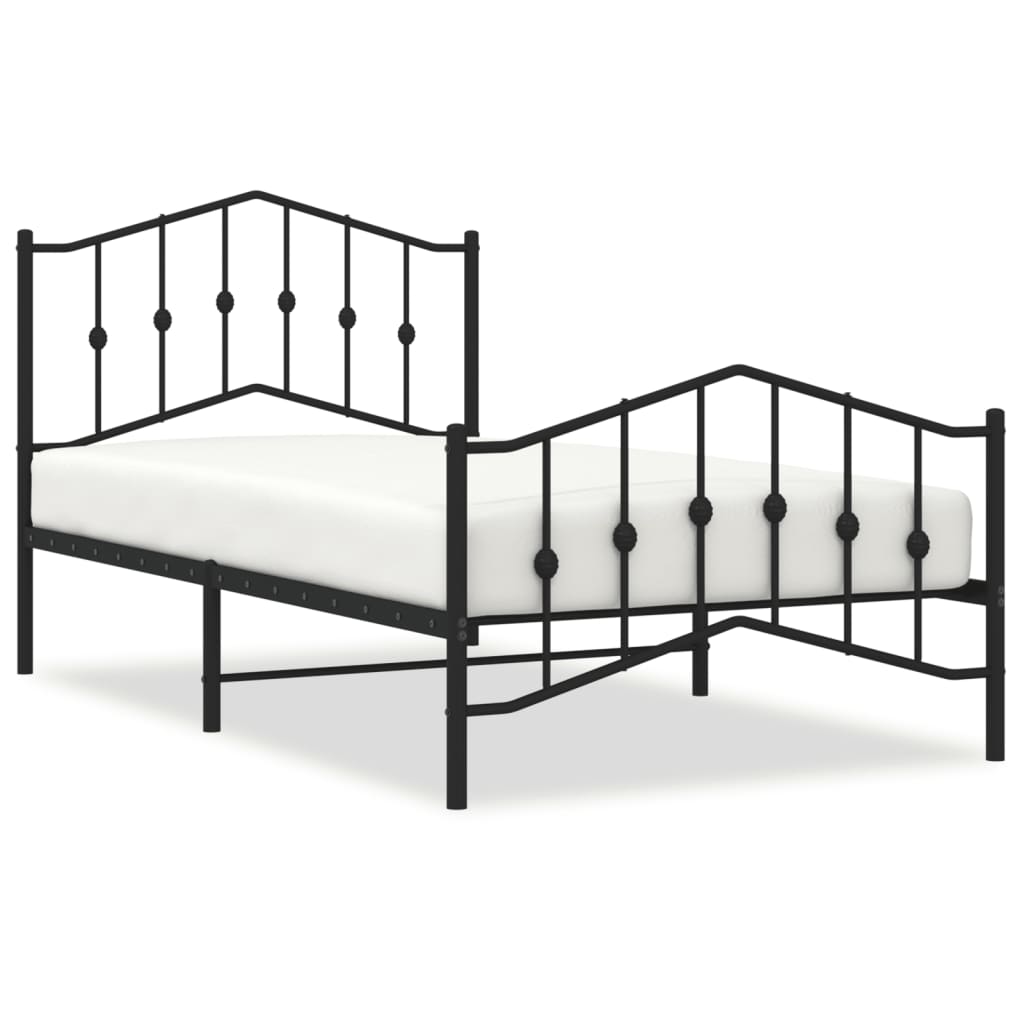 Metal Bed Frame without Mattress with Footboard Black 100x190cm