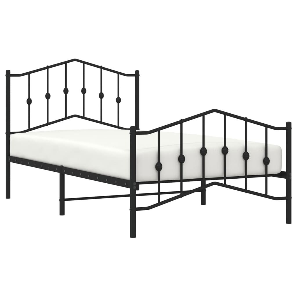 Metal Bed Frame without Mattress with Footboard Black 100x190cm