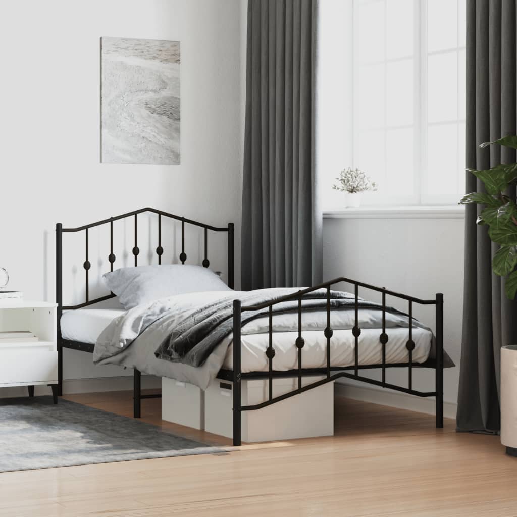 Metal Bed Frame without Mattress with Footboard Black 100x190cm