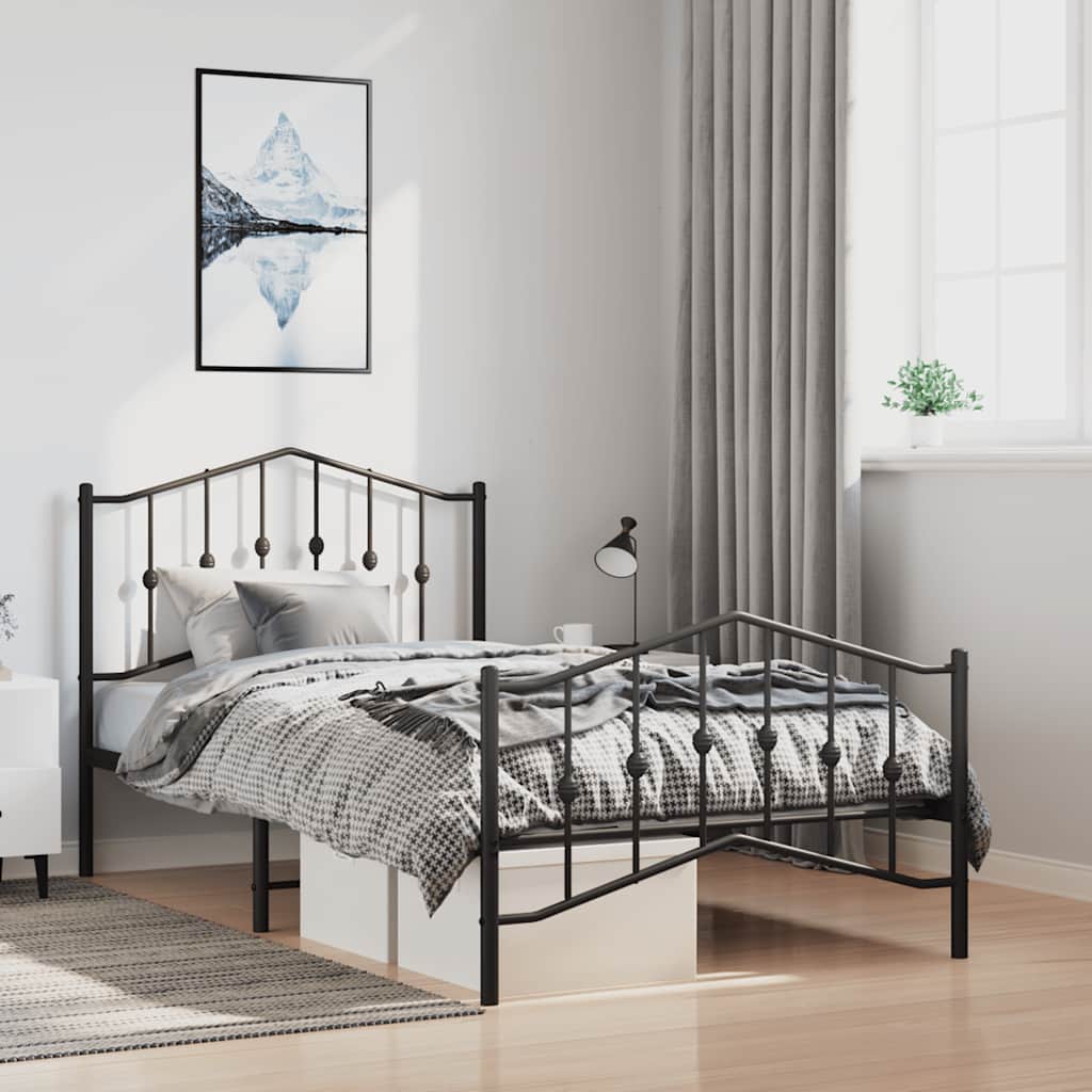 Metal Bed Frame without Mattress with Footboard Black 100x200cm