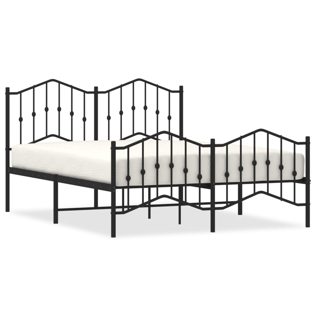 Metal Bed Frame without Mattress with Footboard Black 135x190cm