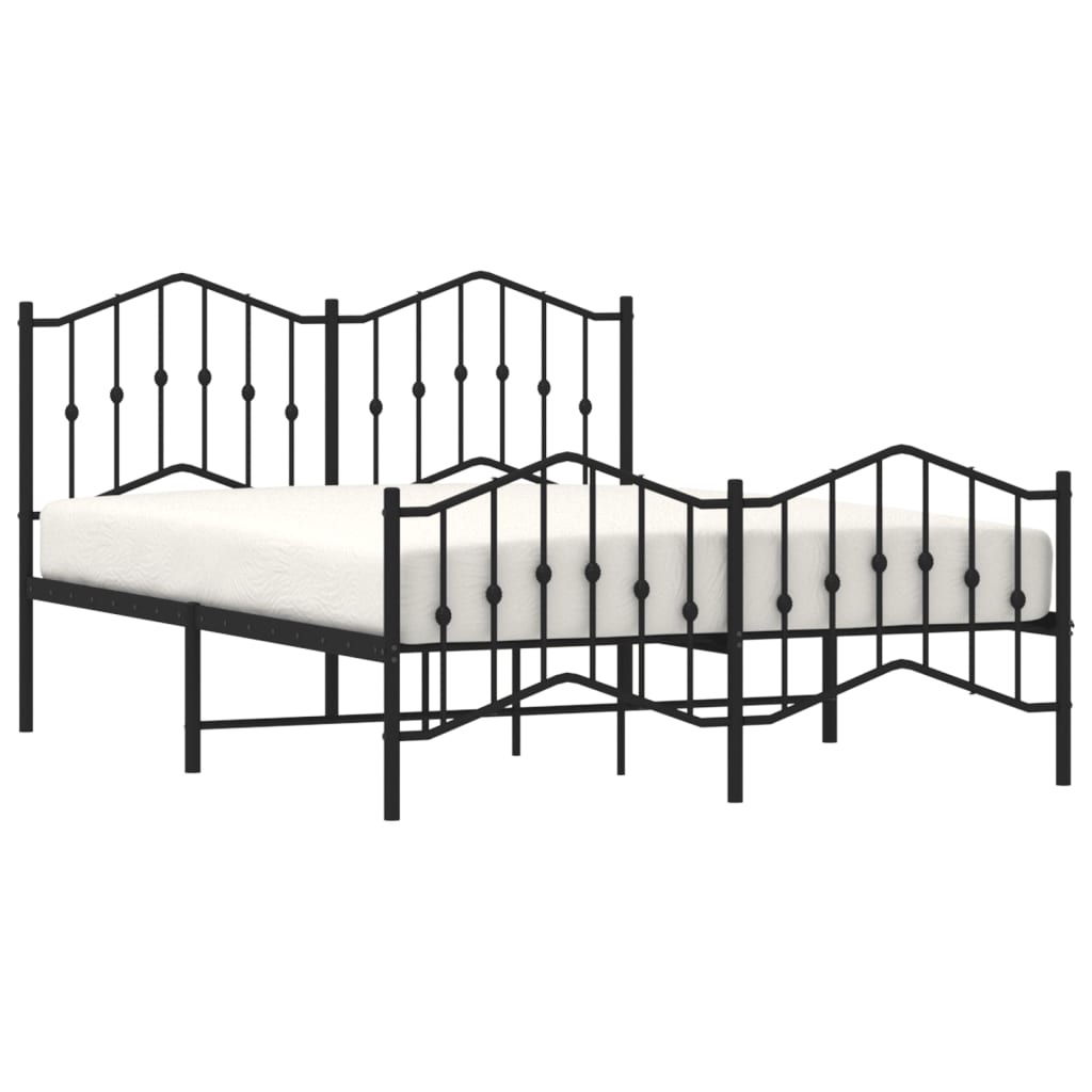 Metal Bed Frame without Mattress with Footboard Black 135x190cm
