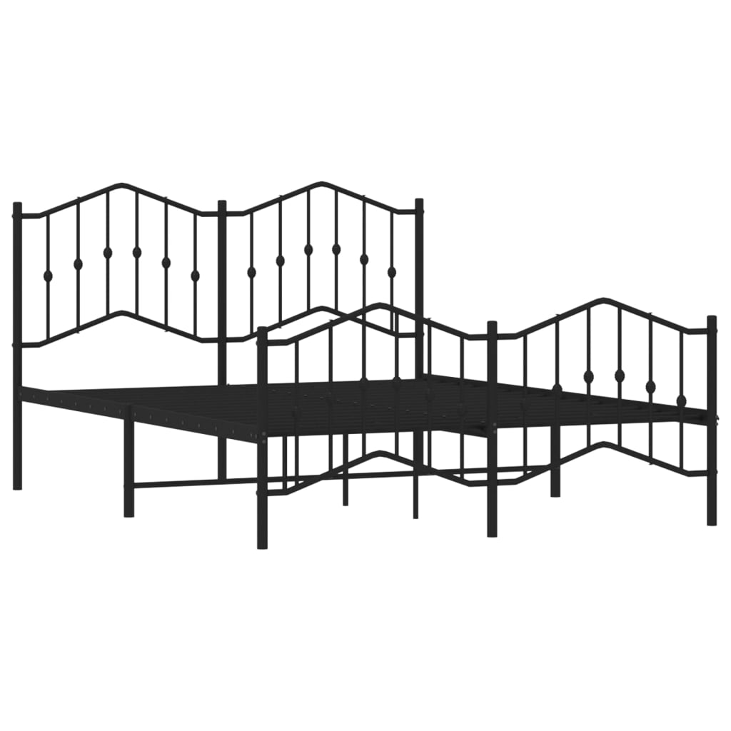 Metal Bed Frame without Mattress with Footboard Black 135x190cm