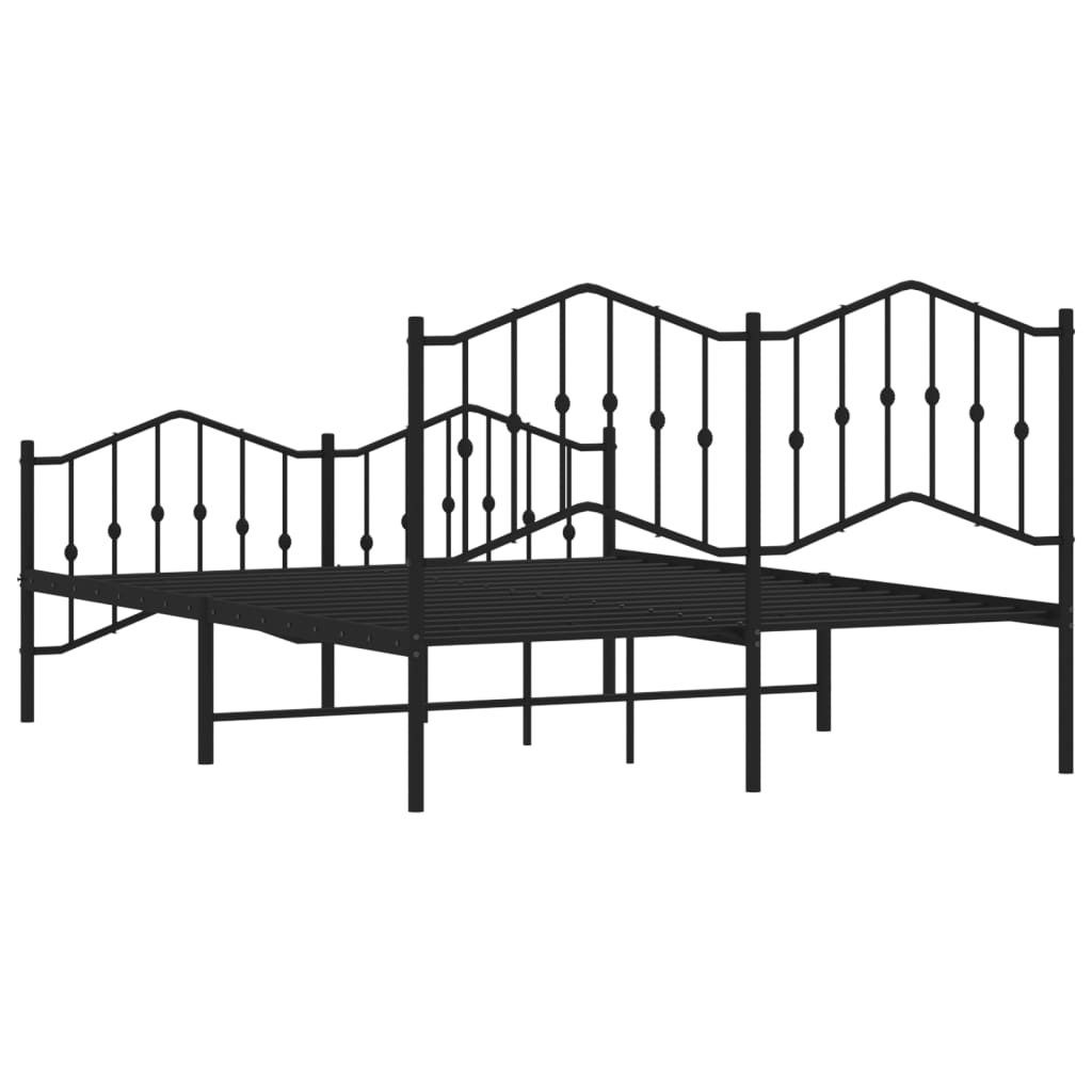 Metal Bed Frame without Mattress with Footboard Black 135x190cm