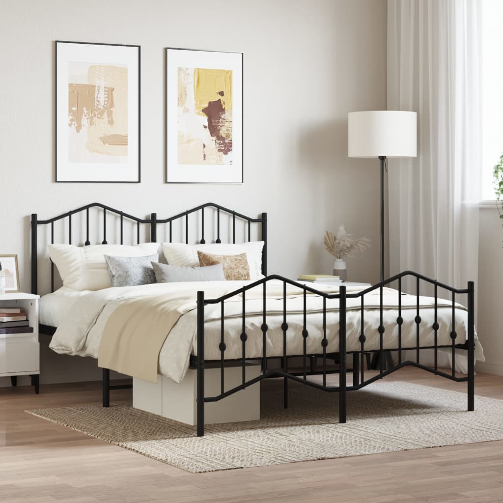 Metal Bed Frame without Mattress with Footboard Black 135x190cm