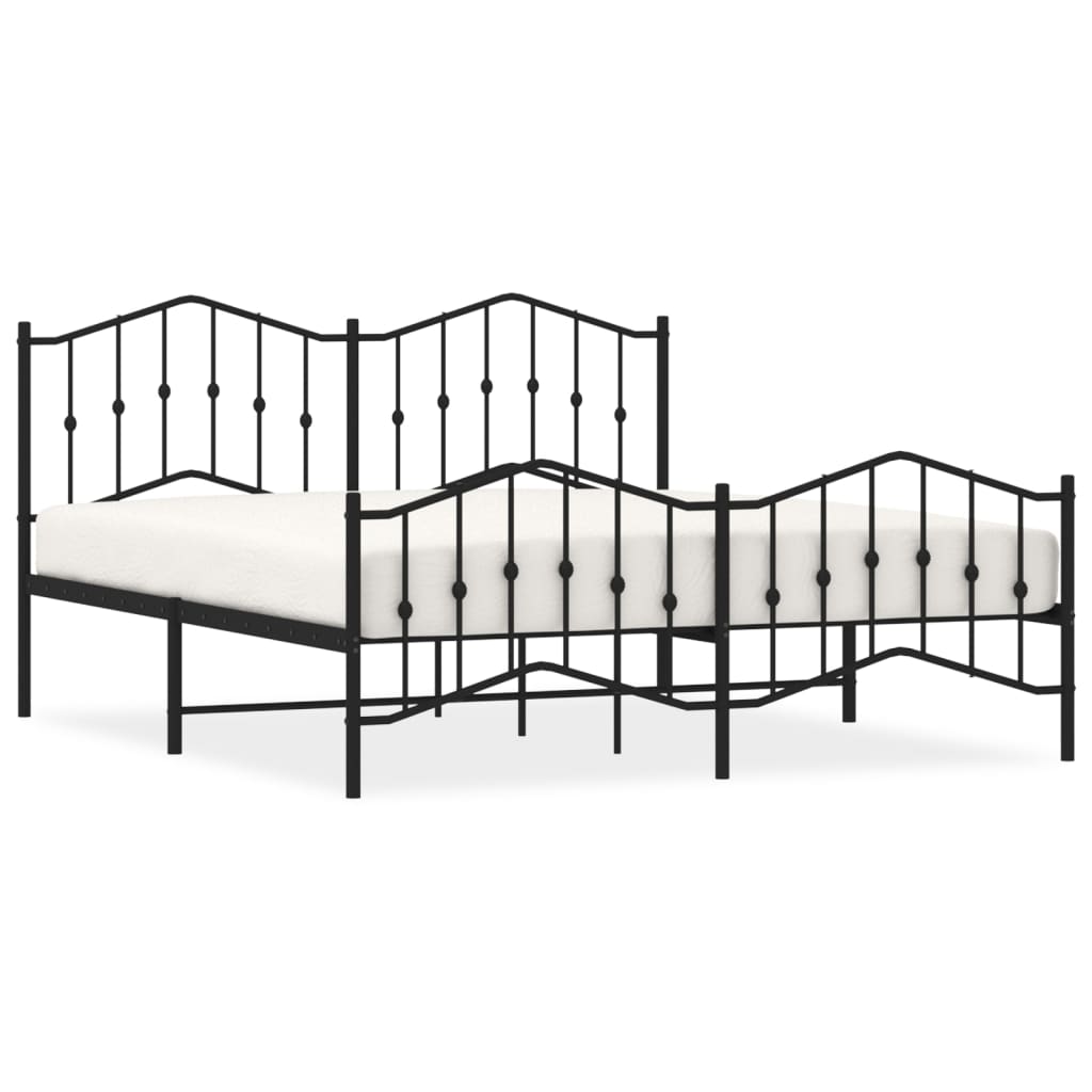 Metal Bed Frame without Mattress with Footboard Black 180x200cm