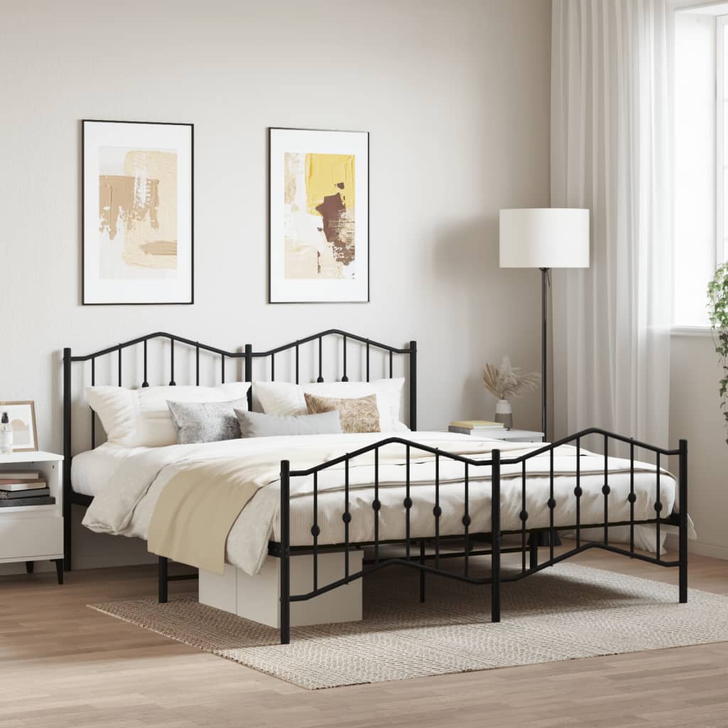 Metal Bed Frame without Mattress with Footboard Black 180x200cm