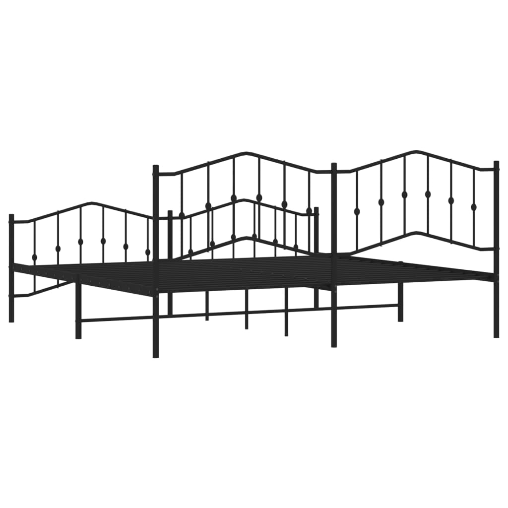 Metal Bed Frame without Mattress with Footboard Black 193x203cm