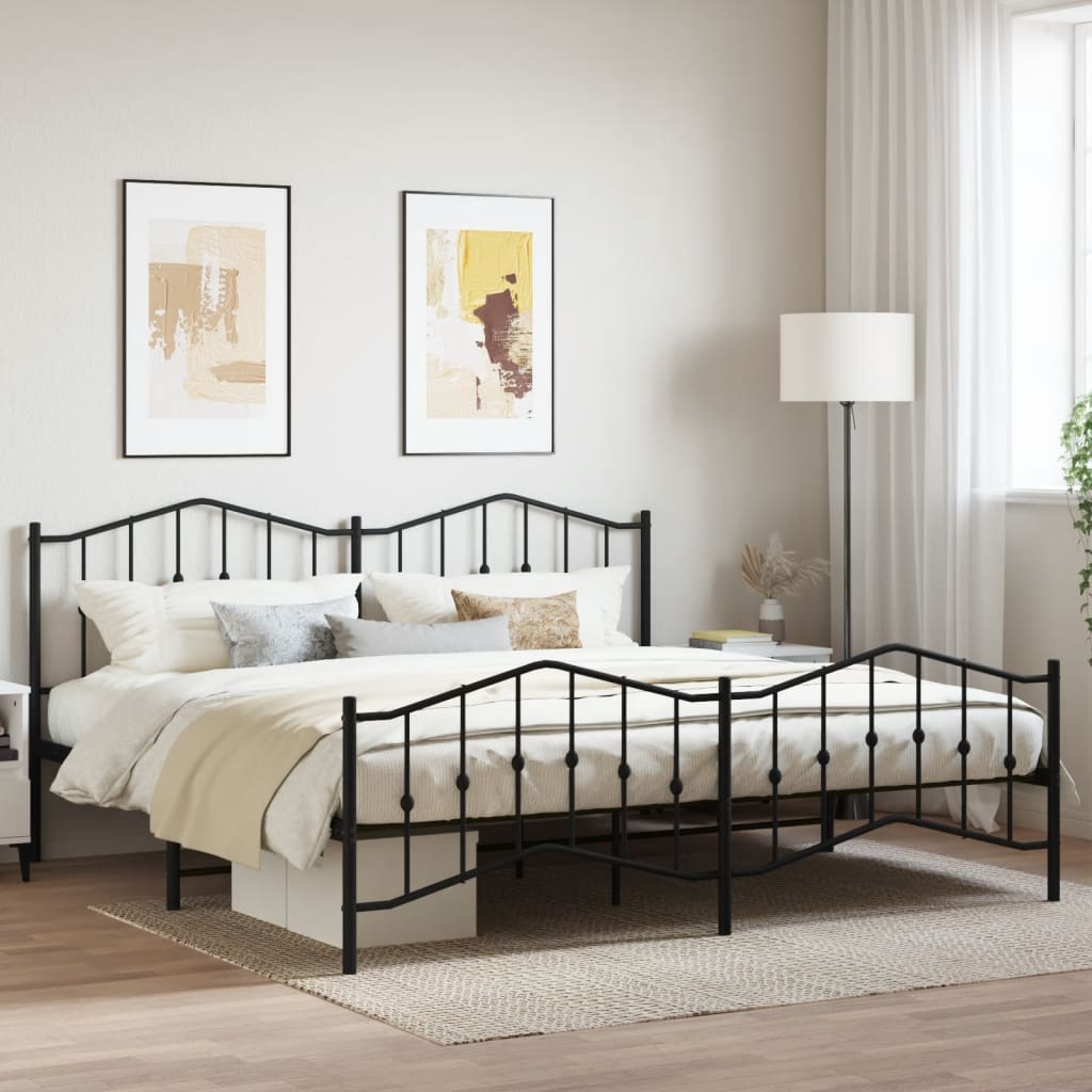 Metal Bed Frame without Mattress with Footboard Black 193x203cm