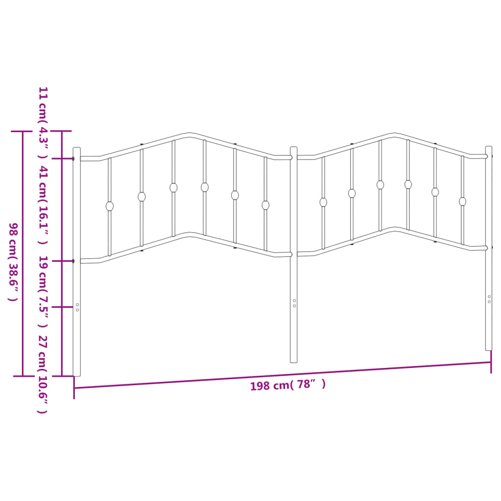 Metal Headboard Black 193 cm