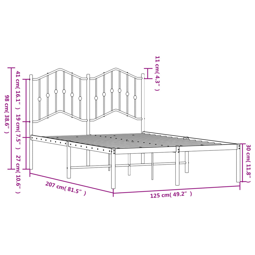 Metal Bed Frame without Mattress with Headboard White 120x200cm