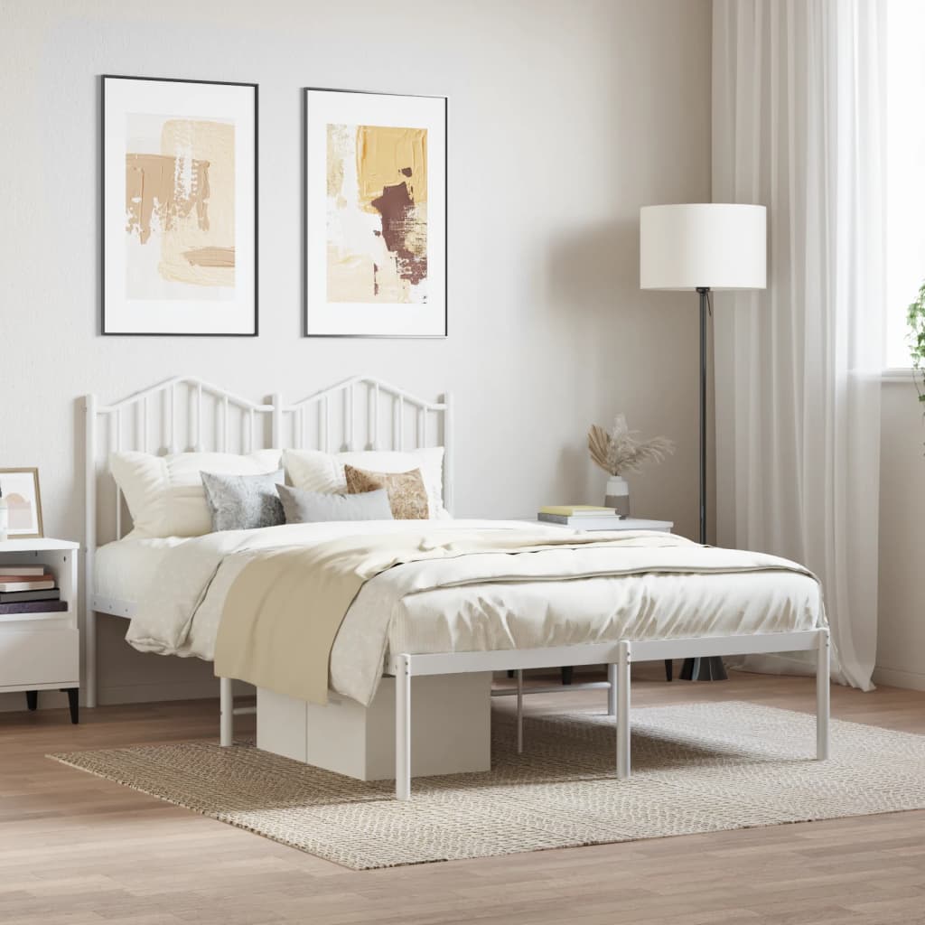 Metal Bed Frame without Mattress with Headboard White 120x200cm