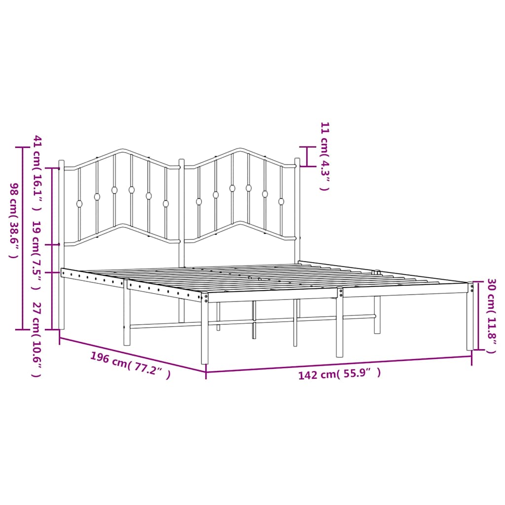 Metal Bed Frame without Mattress with Headboard White 135x190cm