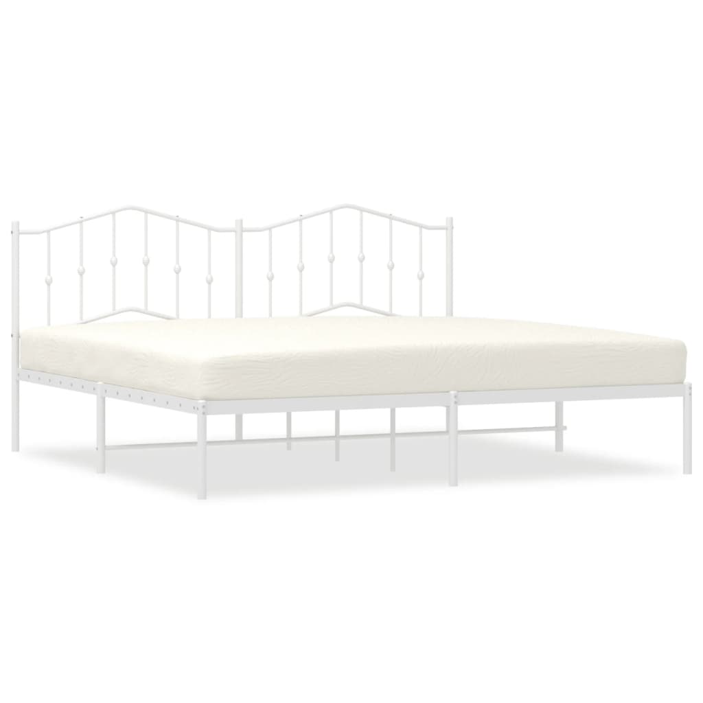 Metal Bed Frame without Mattress with Headboard White 193x203cm