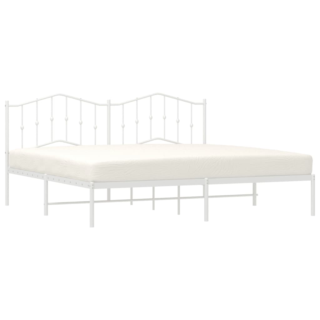 Metal Bed Frame without Mattress with Headboard White 193x203cm