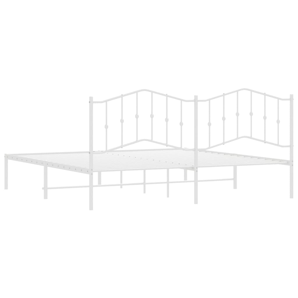 Metal Bed Frame without Mattress with Headboard White 193x203cm