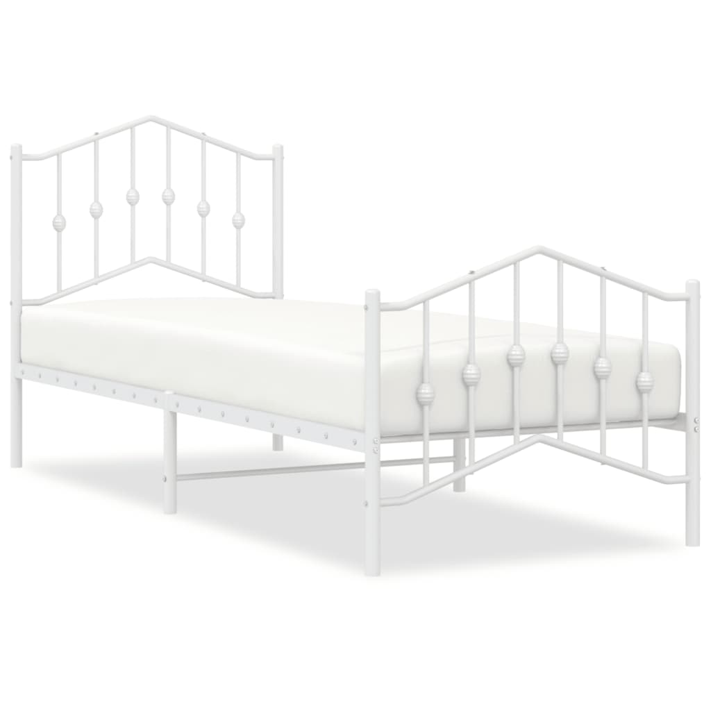 Metal Bed Frame without Mattress with Footboard White 90x190cm