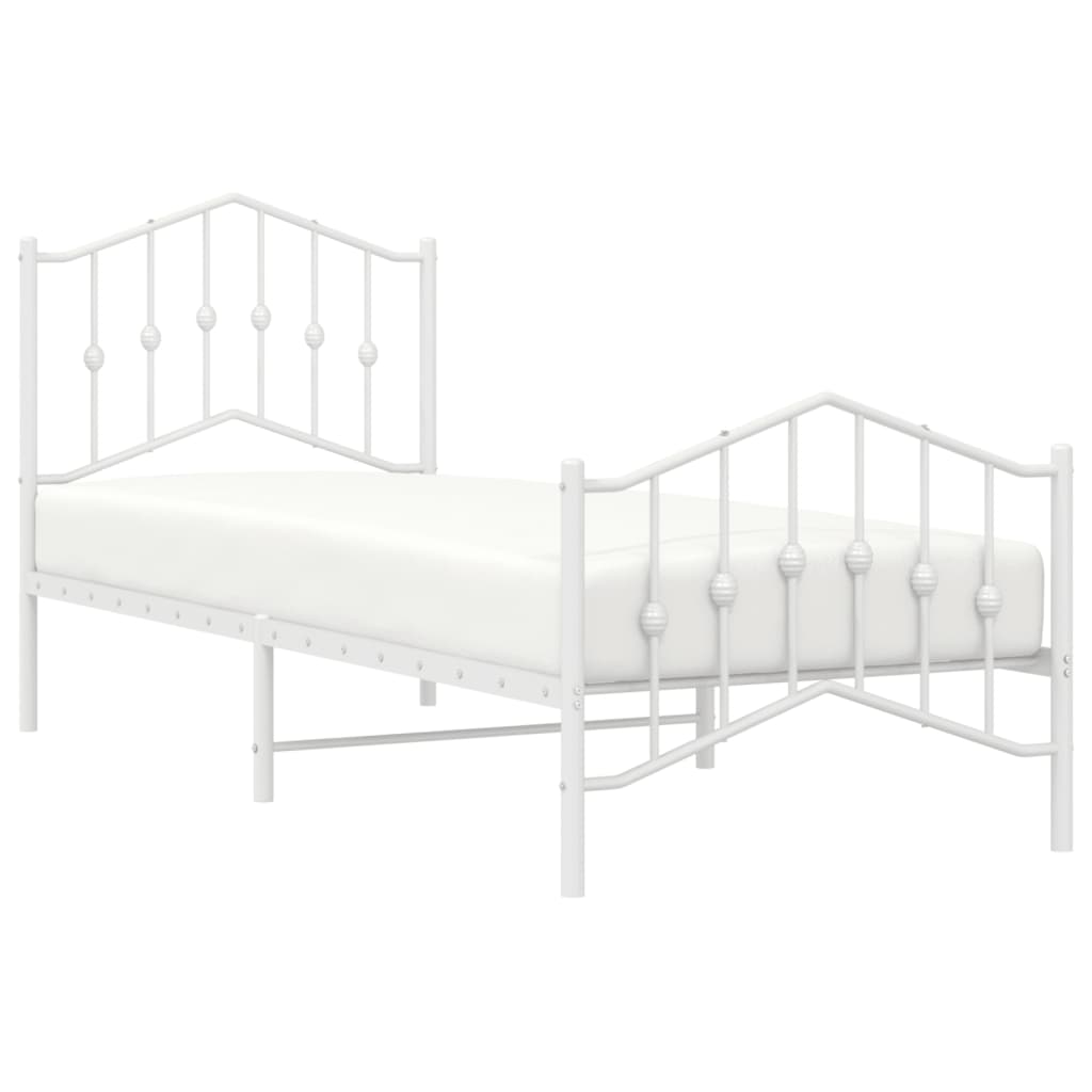 Metal Bed Frame without Mattress with Footboard White 90x190cm