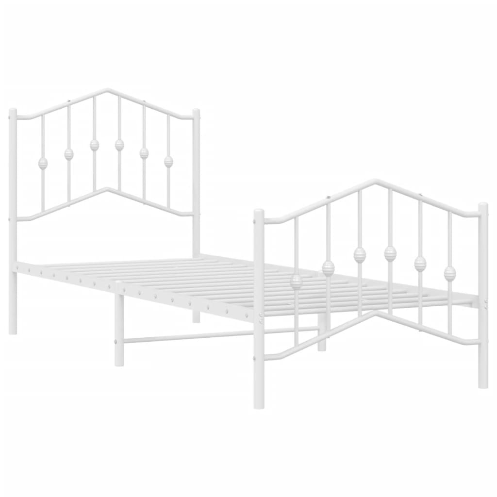 Metal Bed Frame without Mattress with Footboard White 90x190cm