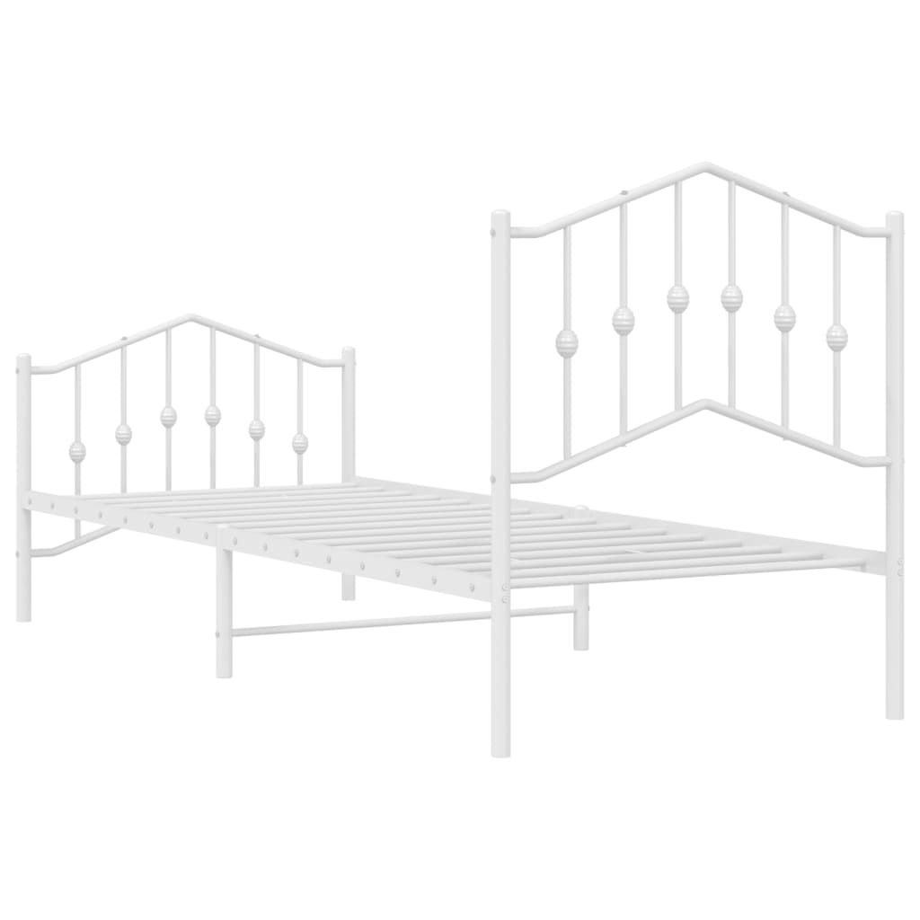 Metal Bed Frame without Mattress with Footboard White 90x190cm