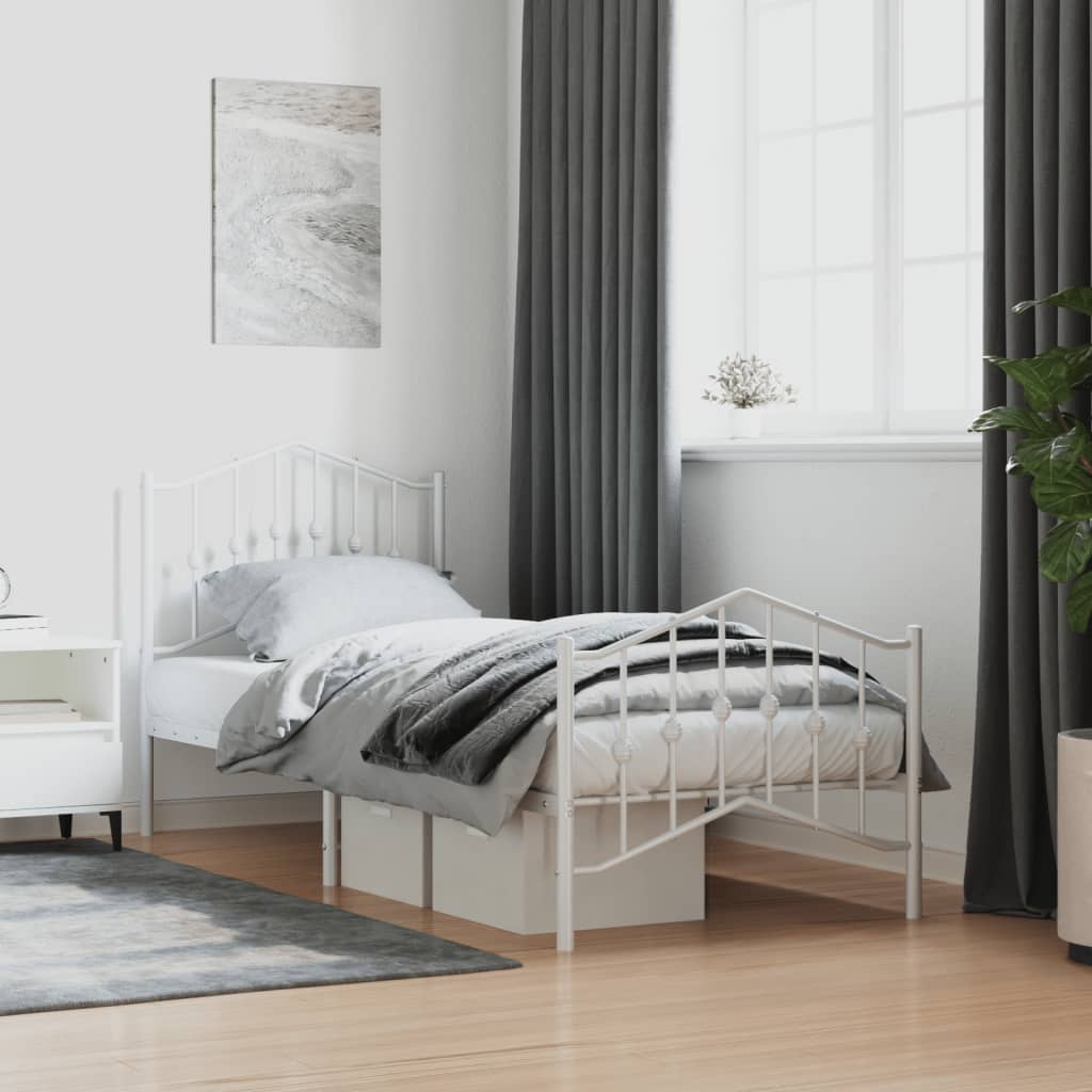 Metal Bed Frame without Mattress with Footboard White 90x190cm