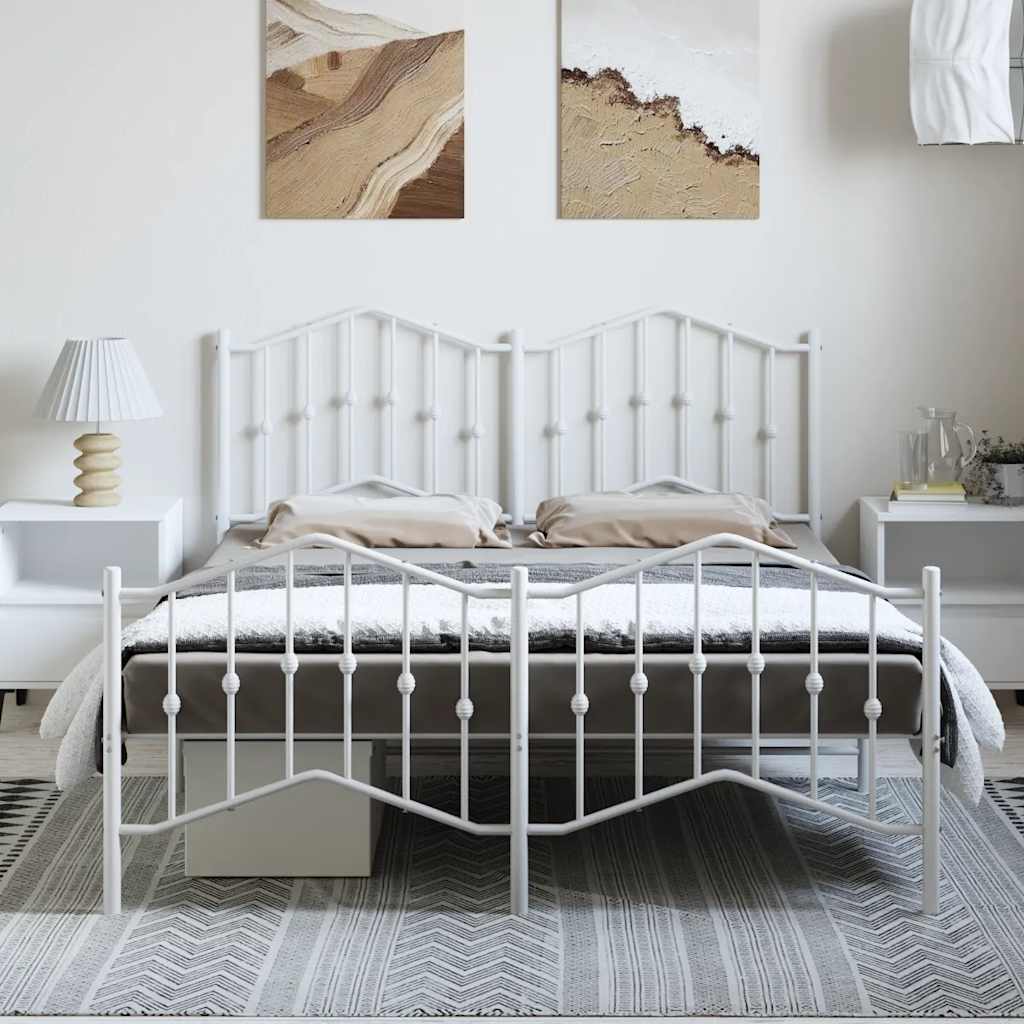 Metal Bed Frame without Mattress with Footboard White 135x190cm