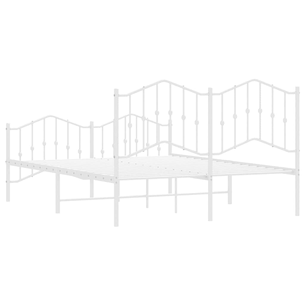 Metal Bed Frame without Mattress with Footboard White 135x190cm