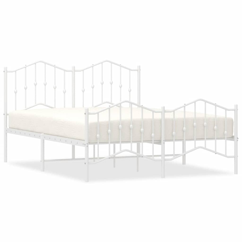 Metal Bed Frame without Mattress with Footboard White 150x200cm
