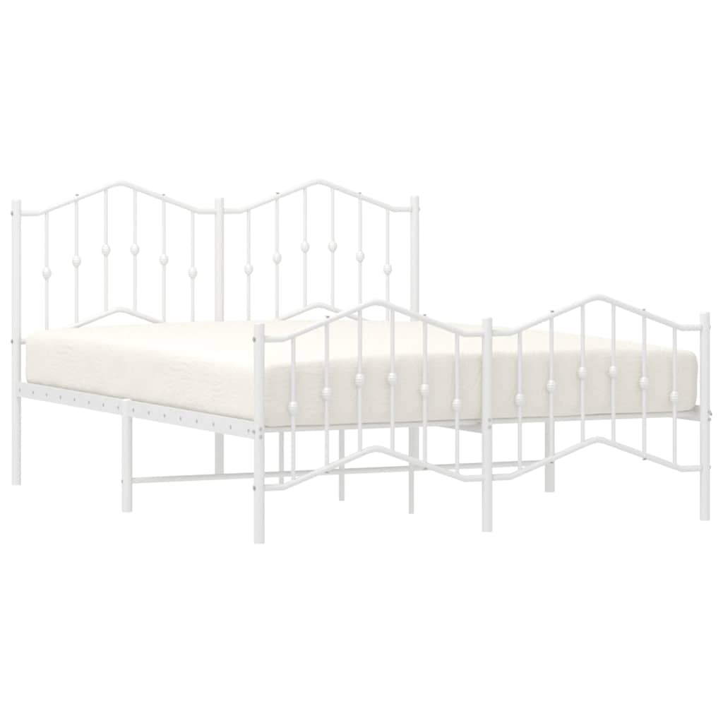 Metal Bed Frame without Mattress with Footboard White 150x200cm