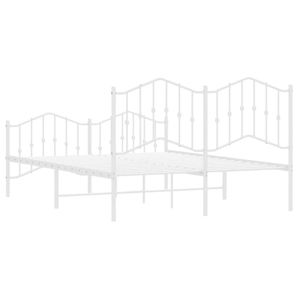 Metal Bed Frame without Mattress with Footboard White 150x200cm