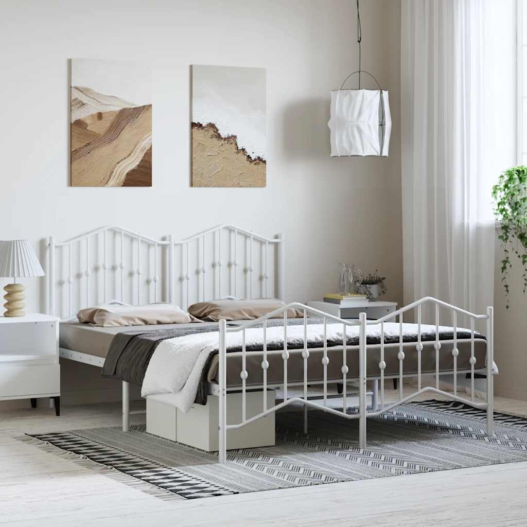 Metal Bed Frame without Mattress with Footboard White 150x200cm