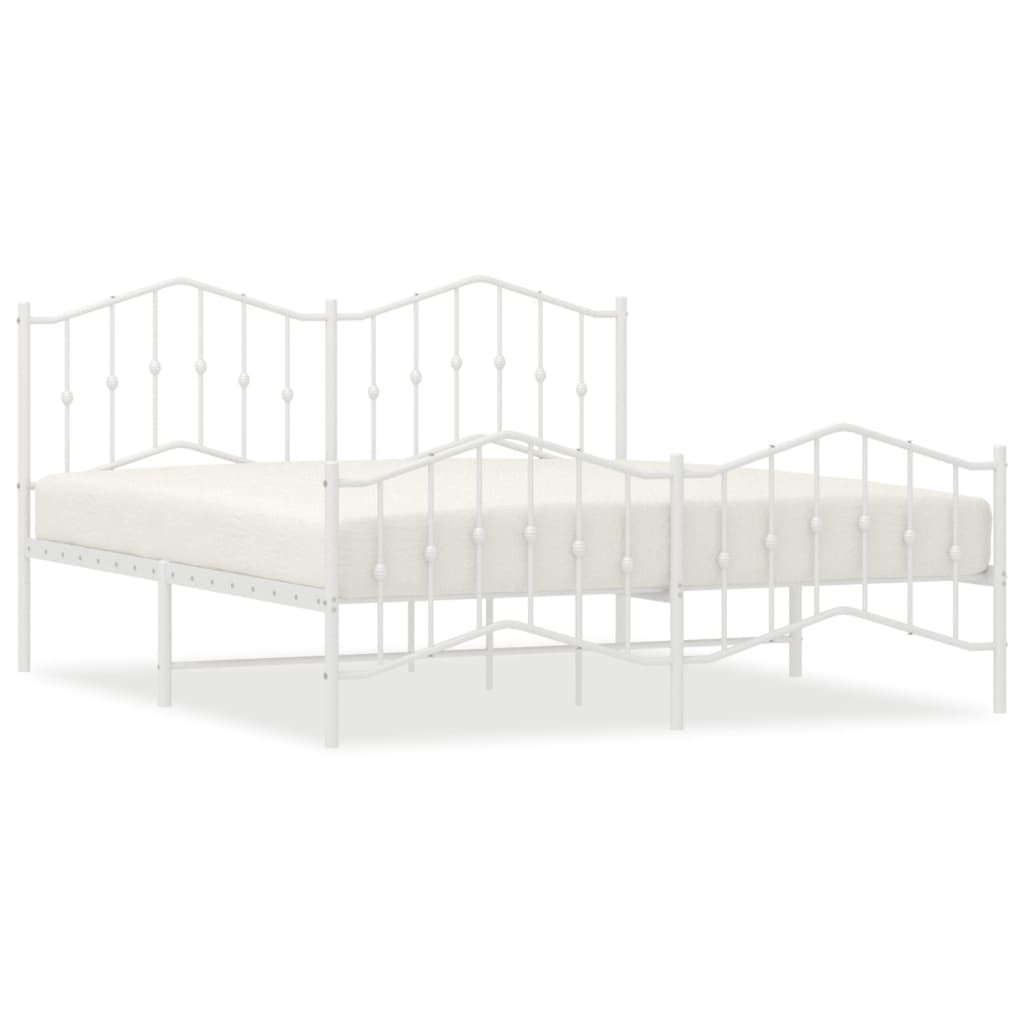 Metal Bed Frame without Mattress with Footboard White 180x200cm