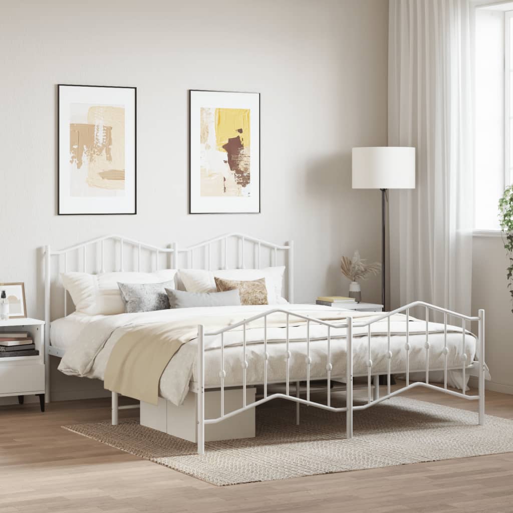 Metal Bed Frame without Mattress with Footboard White 180x200cm