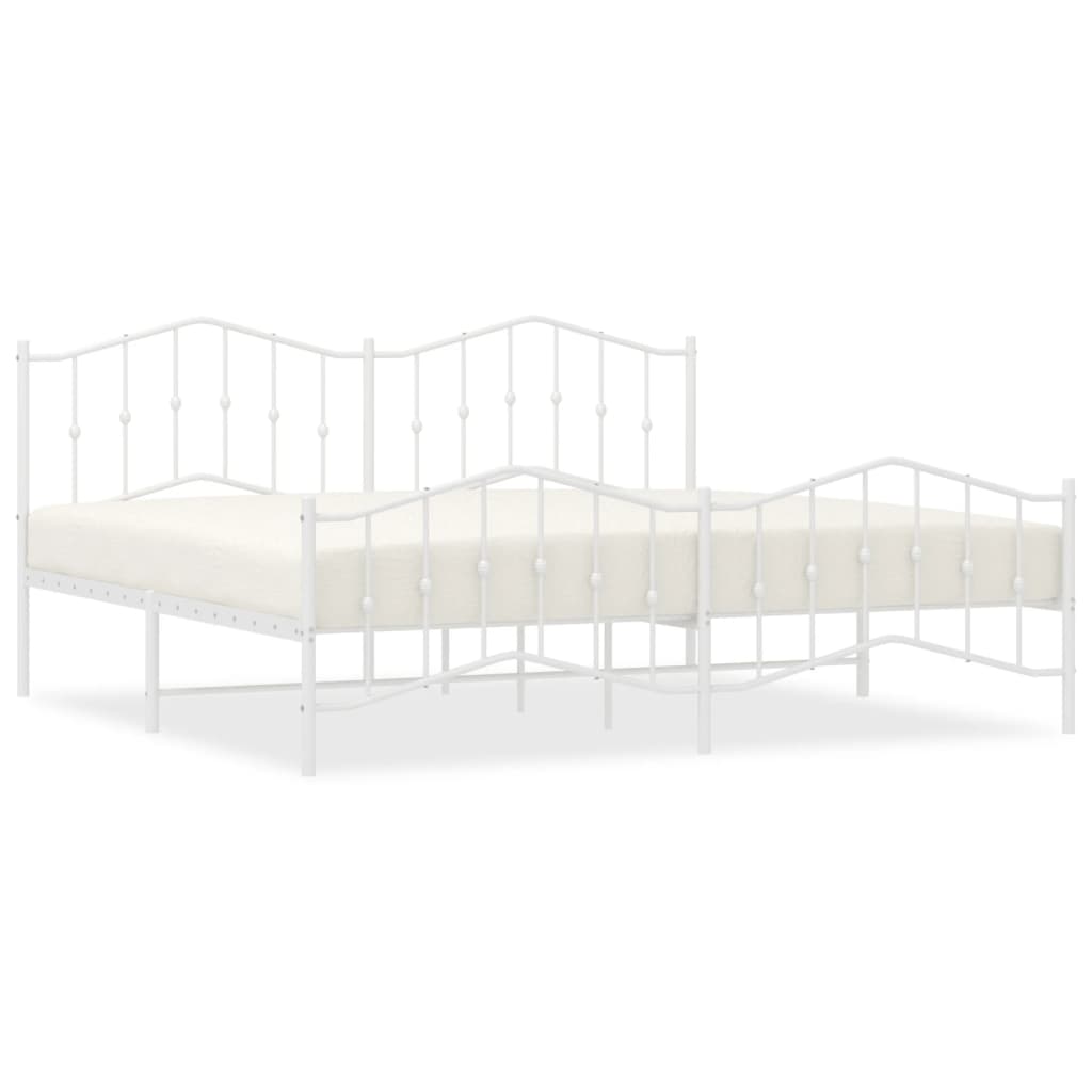 Metal Bed Frame without Mattress with Footboard White 200x200cm