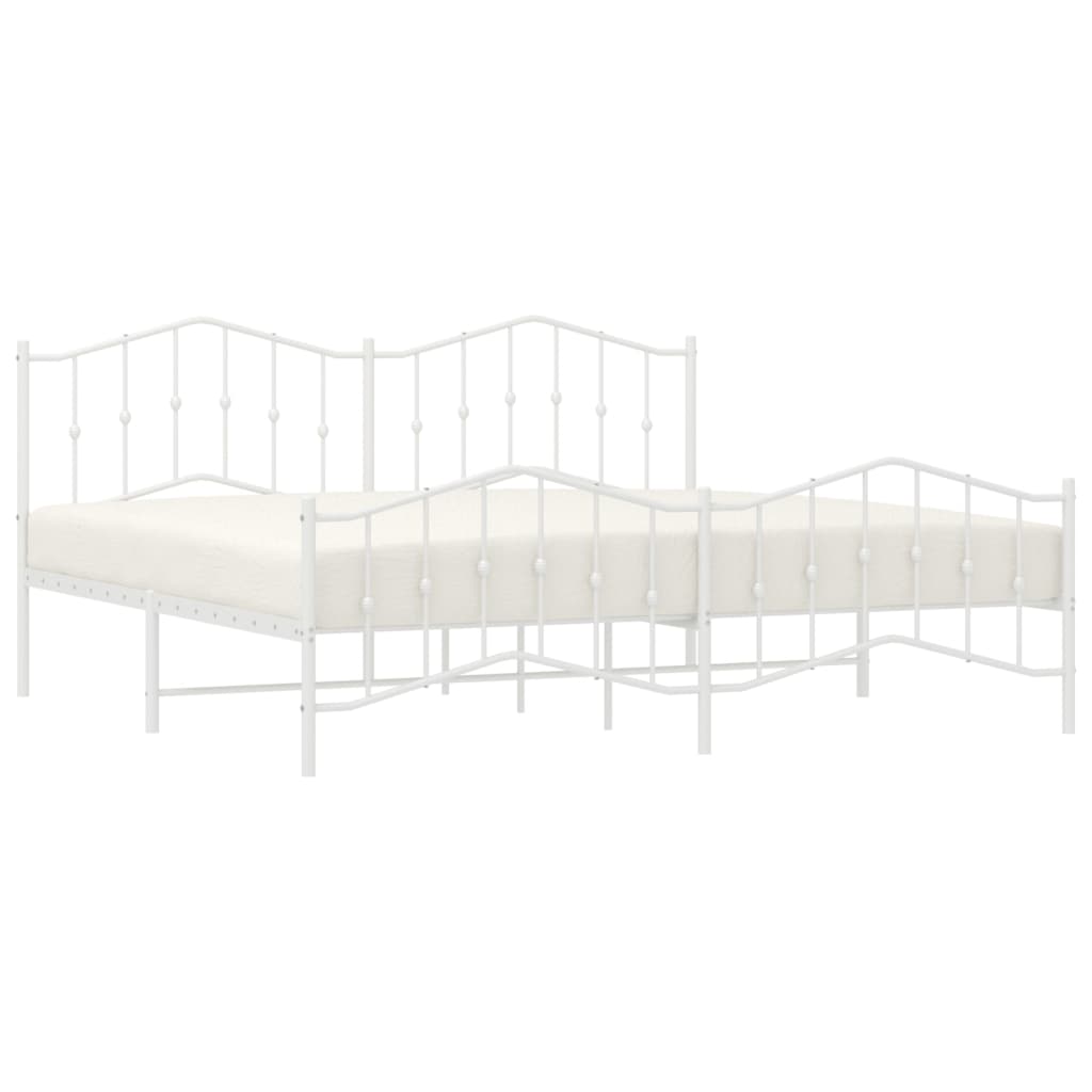 Metal Bed Frame without Mattress with Footboard White 200x200cm