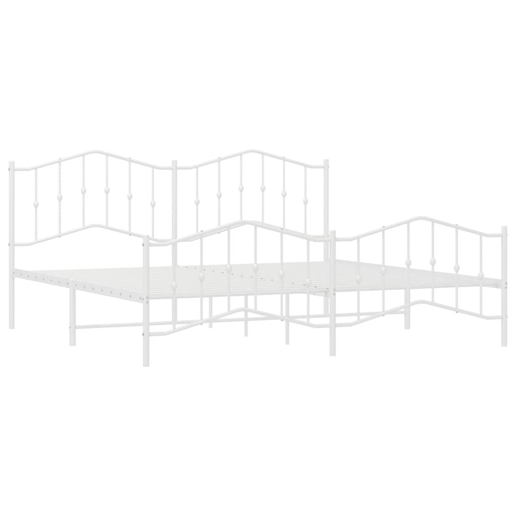 Metal Bed Frame without Mattress with Footboard White 200x200cm