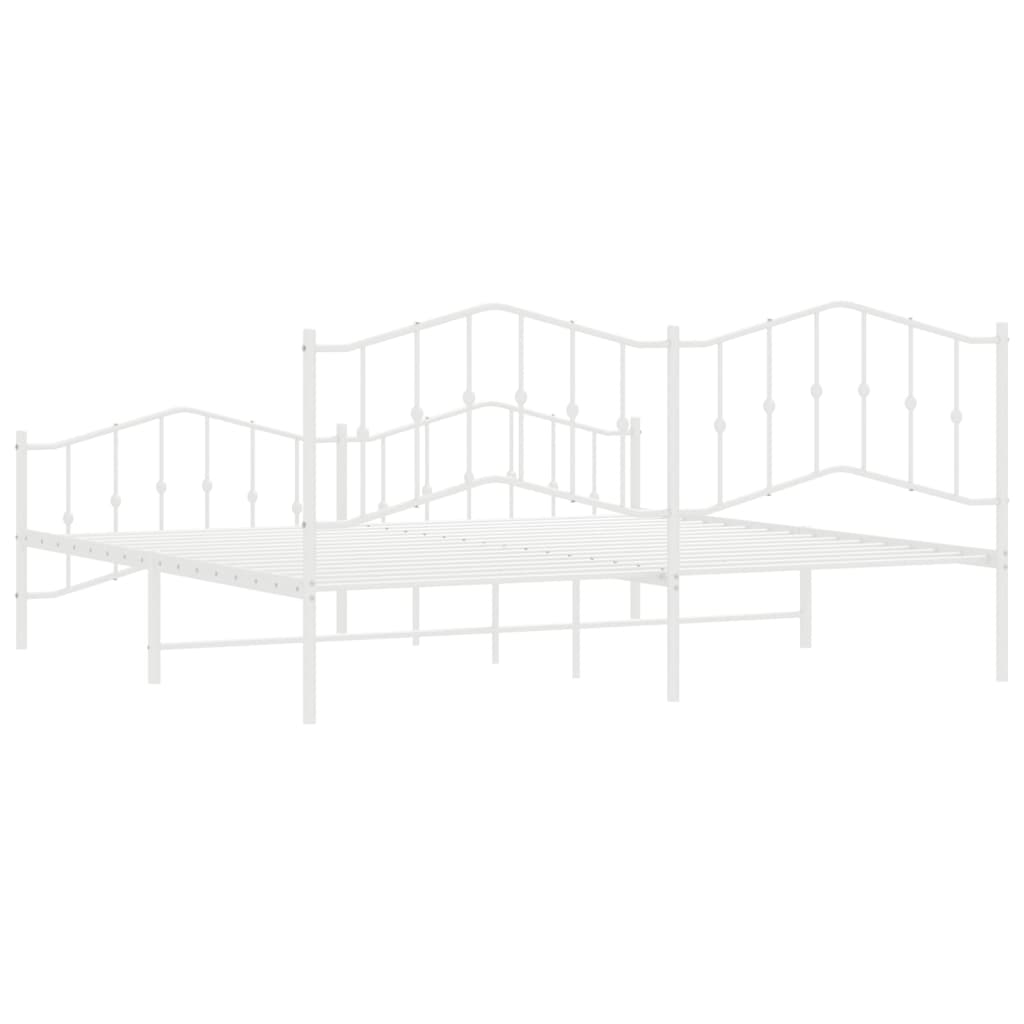 Metal Bed Frame without Mattress with Footboard White 200x200cm