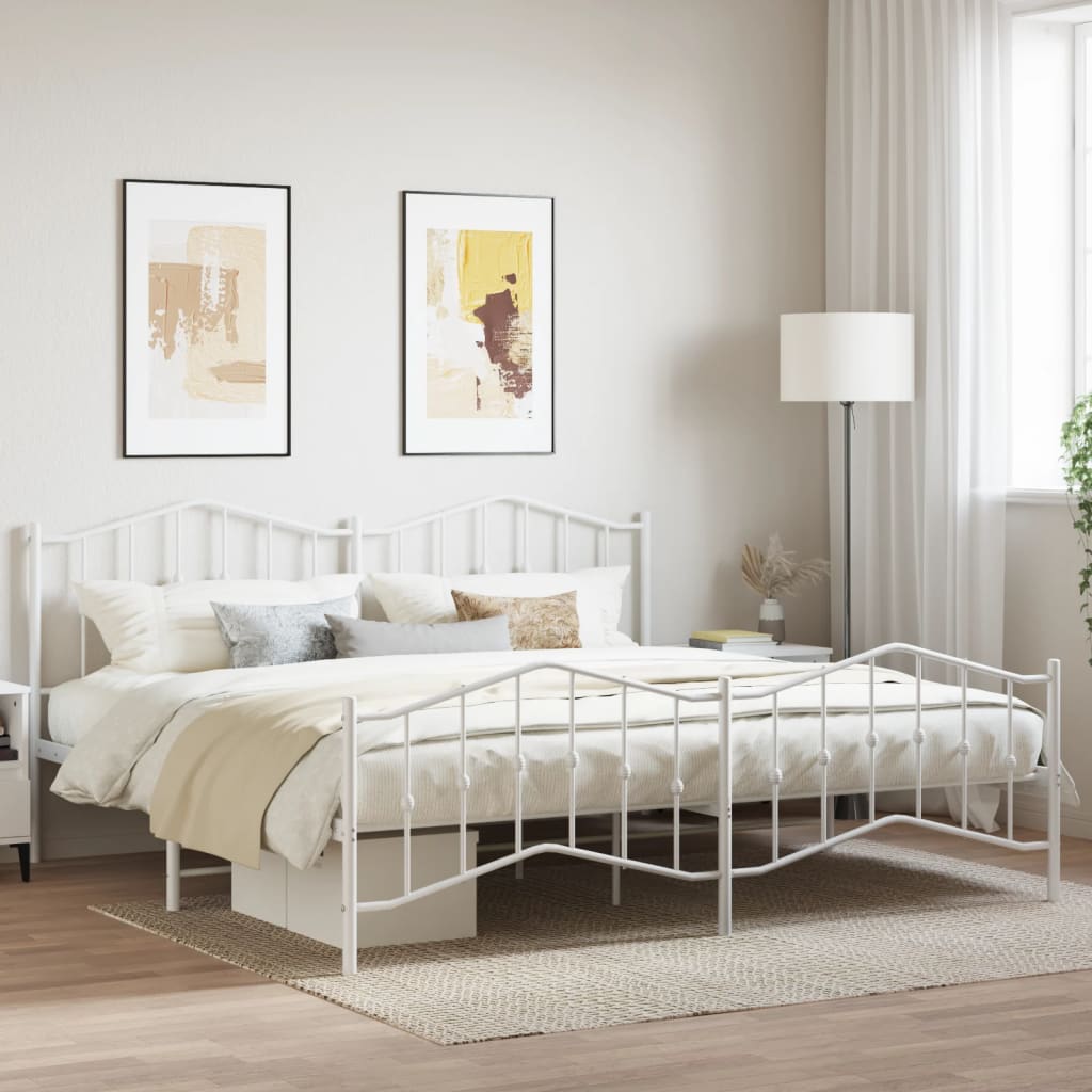 Metal Bed Frame without Mattress with Footboard White 200x200cm