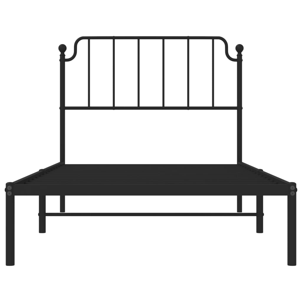 Metal Bed Frame without Mattress with Headboard Black 100x190cm