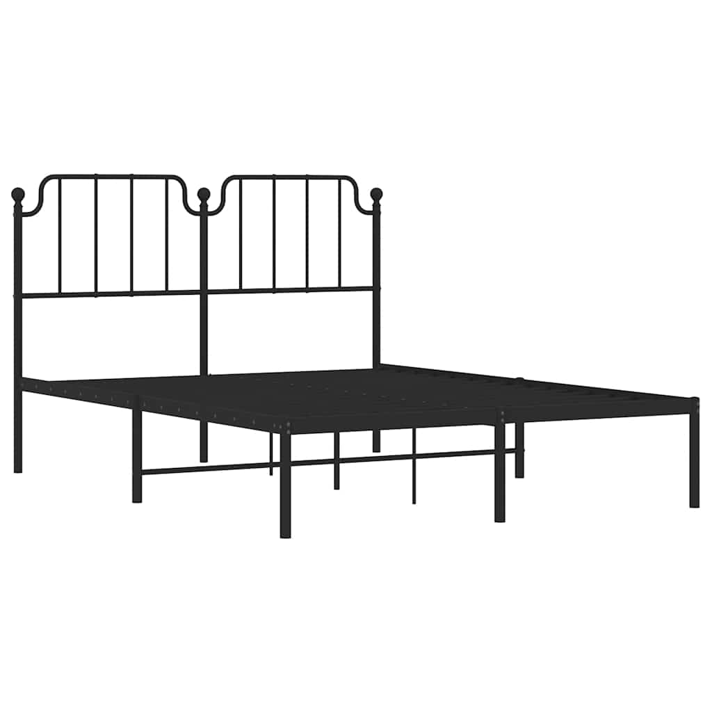 Metal Bed Frame without Mattress with Headboard Black 135x190cm