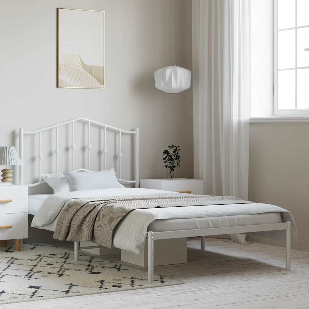 Metal Bed Frame without Mattress with Headboard Black 135x190cm