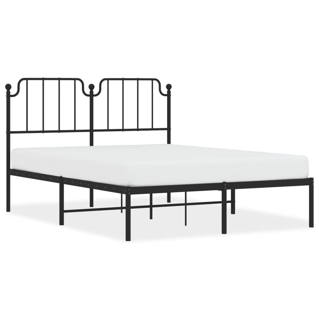 Metal Bed Frame without Mattress with Headboard Black 150x200cm