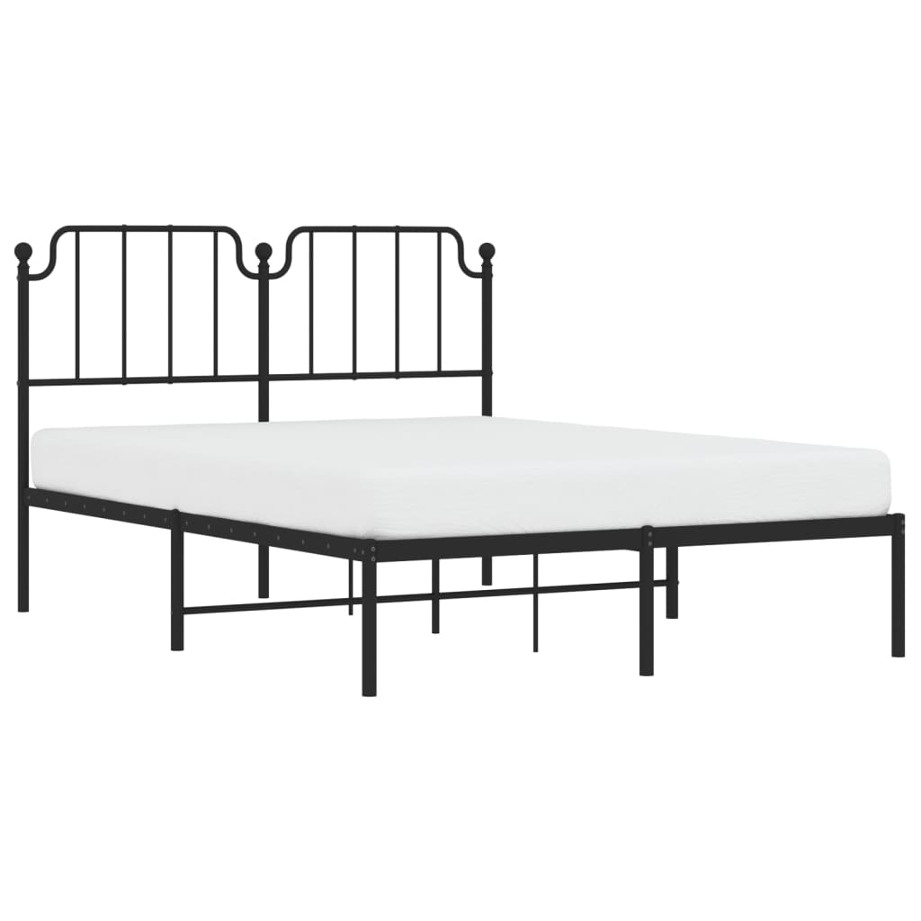 Metal Bed Frame without Mattress with Headboard Black 150x200cm
