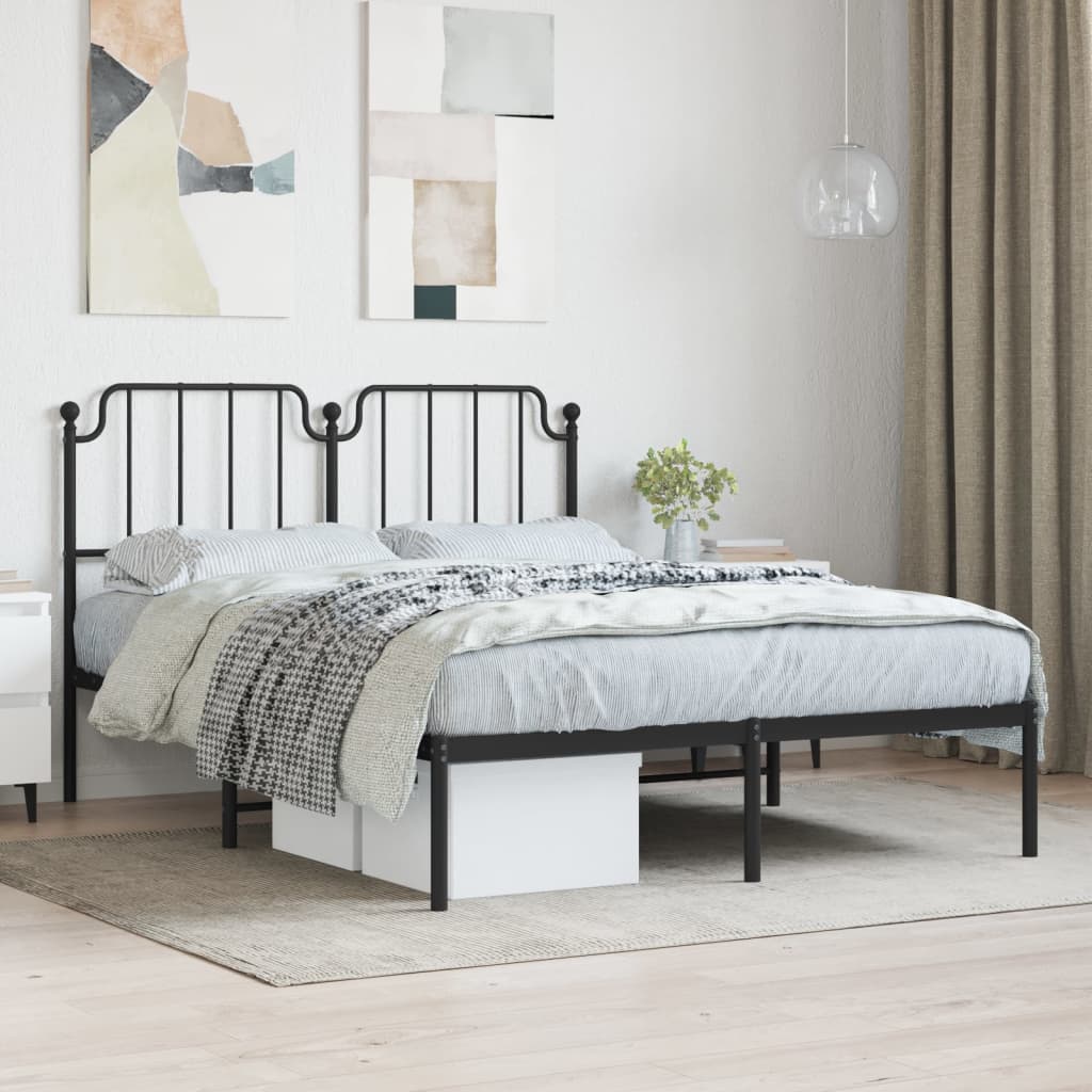 Metal Bed Frame without Mattress with Headboard Black 150x200cm